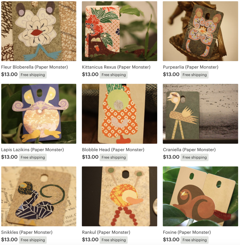 Screenshot of Etsy shop CreatureCritters