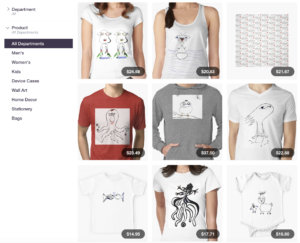 Screenshot of CreatureCreator shop on RedBubble.com